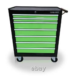 Coffre à outils en acier 432 Us Pro Tools, boîte à outils verte et noire, cabinet à roulettes avec 7 tiroirs