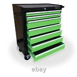 Coffre à outils en acier 432 Us Pro Tools, boîte à outils verte et noire, cabinet à roulettes avec 7 tiroirs