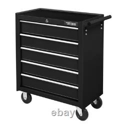 Coffre à outils en acier à 5 tiroirs, armoire de rangement d'outils verrouillable avec roulettes, noir, Royaume-Uni