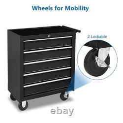 Coffre à outils en acier à 5 tiroirs, armoire de rangement verrouillable avec roulettes, noir, Royaume-Uni Coffre à outils en acier à 5 tiroirs, armoire de rangement verrouillable avec roulettes, noir, Royaume-Uni