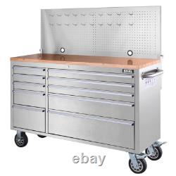 Coffre à outils en acier inoxydable avec 10 tiroirs et panneau perforé