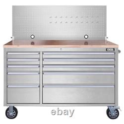 Coffre à outils en acier inoxydable avec 10 tiroirs et panneau perforé
