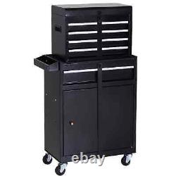 Coffre à outils en métal 2 en 1 avec rangement, boîte, 5 tiroirs, panneau perforé, roues, NOUVEAU