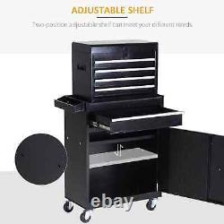 Coffre à outils en métal 2 en 1 avec rangement, boîte, 5 tiroirs, panneau perforé, roues, NOUVEAU