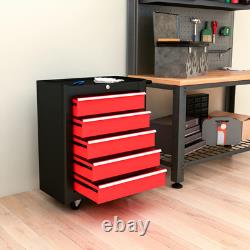Coffre à outils en métal à 5 tiroirs, armoire de rangement en acier sur roues pour garage et atelier