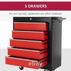 Coffre à outils en métal à 5 tiroirs, cabinet de rangement à outils verrouillable sur roulettes, 75 x 68 cm