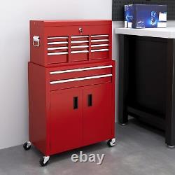 Coffre à outils en métal portable avec roulettes, dessus rouge, 6 tiroirs, garage, atelier