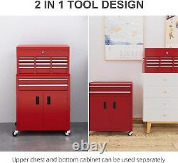 Coffre à outils en métal portable avec roulettes, dessus rouge, 6 tiroirs, garage, atelier