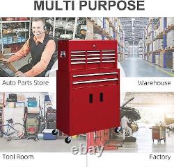 Coffre à outils en métal portable avec roulettes, dessus rouge, 6 tiroirs, garage, atelier