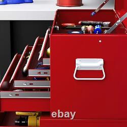 Coffre à outils en métal portable avec roulettes, dessus rouge, 6 tiroirs, garage, atelier