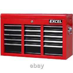 Coffre à outils et cabinet à roulettes Excel 14 tiroirs avec plateau à outils noir/rouge