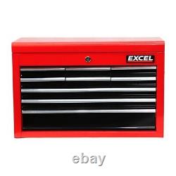 Coffre à outils et cabinet à roulettes Excel 14 tiroirs avec plateau à outils noir/rouge
