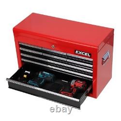 Coffre à outils et cabinet à roulettes Excel 14 tiroirs avec plateau à outils noir/rouge