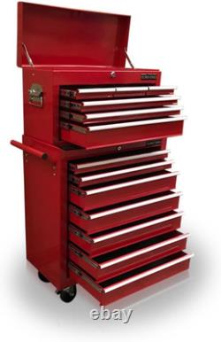 Coffre à outils mécanique en acier avec 13 tiroirs et caisse à roulettes. (Rouge)