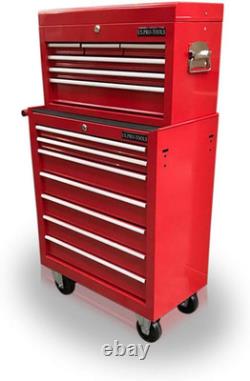 Coffre à outils mécanique en acier avec 13 tiroirs et caisse à roulettes. (Rouge)