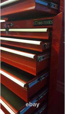 Coffre à outils mécanique en acier avec 13 tiroirs et caisse à roulettes. (Rouge)