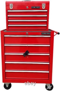 Coffre à outils mécanique rouge 133, boîte à outils sur roulettes, armoire à outils à 9 tiroirs sur roulements à billes