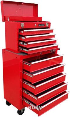 Coffre à outils mécanique rouge 133, boîte à outils sur roulettes, armoire à outils à 9 tiroirs sur roulements à billes
