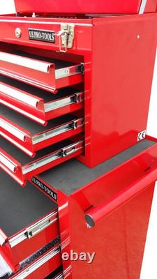 Coffre à outils mécanique rouge 133, boîte à outils sur roulettes, armoire à outils à 9 tiroirs sur roulements à billes