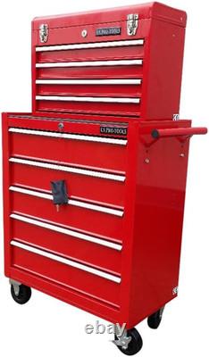 Coffre à outils mécanique rouge 133, boîte à outils sur roulettes, armoire à outils à 9 tiroirs sur roulements à billes