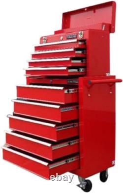 Coffre à outils mécanique rouge 133, boîte à outils sur roulettes, armoire à outils à 9 tiroirs sur roulements à billes
