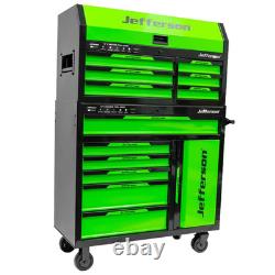 Coffre à outils professionnel Jefferson 42 Green 12 tiroirs (2 boîtes) avec vérins à gaz