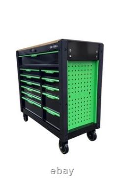 Coffre à outils roulant DSD Tools à 12 tiroirs avec boîte d’armoire et outils, vert/noir