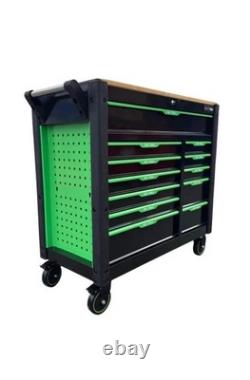 Coffre à outils roulant DSD Tools à 12 tiroirs avec boîte d’armoire et outils, vert/noir