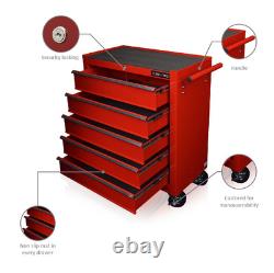 Coffre à outils roulant US Pro Red Tools 102 pièces, armoire à outils mécanique à 5 tiroirs