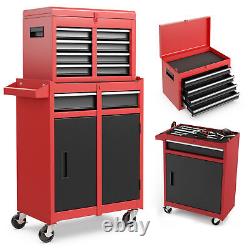Coffre à outils roulant à 5 tiroirs - Armoire de rangement à outils haute capacité - Rouge et noir