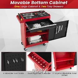 Coffre à outils roulant à 5 tiroirs - Armoire de rangement à outils haute capacité - Rouge et noir
