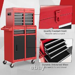 Coffre à outils roulant à 5 tiroirs - Armoire de rangement à outils haute capacité - Rouge et noir