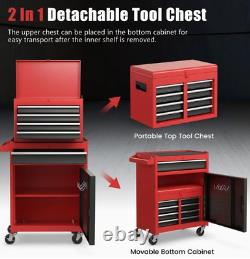 Coffre à outils roulant à 5 tiroirs, armoire de rangement à outils haute capacité avec roues verrouillables