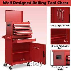 Coffre à outils roulant à 5 tiroirs, grande capacité de stockage, armoire de stationnement verrouillable sur roulettes Coffre à outils roulant à 5 tiroirs, grande capacité de stockage, armoire de stationnement verrouillable sur roulettes