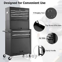 Coffre à outils roulant à 6 tiroirs avec combinaison verrouillable et roues - Noir