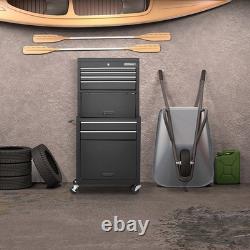 Coffre à outils roulant à 6 tiroirs avec combinaison verrouillable et roues - noir