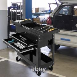 Coffre à outils roulant armoire de rangement en métal verrouillable tiroir supérieur coulissant chariot sur roues