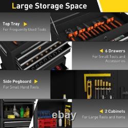 Coffre à outils roulant avec 6 tiroirs, cabinet à outils 3-en-1 avec roues, noir