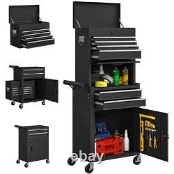 Coffre à outils roulant avec 6 tiroirs, cabinet à outils 3-en-1 avec roues, noir