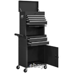 Coffre à outils roulant avec 6 tiroirs, cabinet à outils 3-en-1 avec roues, noir