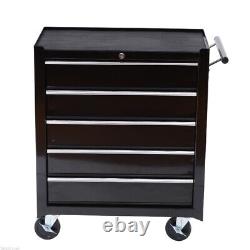 Coffre à outils roulant avec rangement, armoire à roulettes, verrou, 5 tiroirs, garage, mécanicien