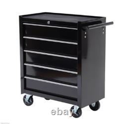 Coffre à outils roulant avec rangement, armoire à roulettes, verrou, 5 tiroirs, garage, mécanicien