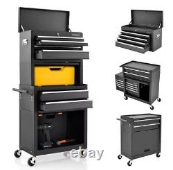Coffre à outils roulant combinaison verrouillable armoire à outils roues tiroirs réglable - Noir
