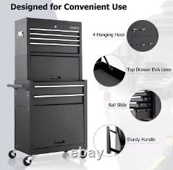 Coffre à outils roulant combinaison verrouillable armoire à outils roues tiroirs réglable - Noir