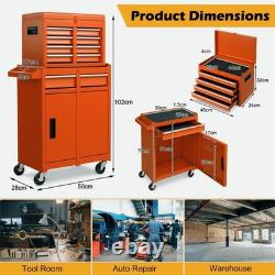Coffre à outils roulant orange à 5 tiroirs, armoire de rangement à outils haute capacité