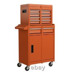 Coffre à outils roulant orange à 5 tiroirs, armoire de rangement à outils haute capacité