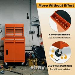 Coffre à outils roulant orange à 5 tiroirs, armoire de rangement à outils haute capacité