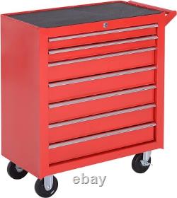 Coffre à outils roulant professionnel en métal avec 7 tiroirs, chariot d'atelier rouge
