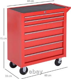Coffre à outils roulant professionnel en métal avec 7 tiroirs, chariot d'atelier rouge