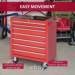 Coffre à outils roulant professionnel en métal avec 7 tiroirs, chariot d'atelier rouge